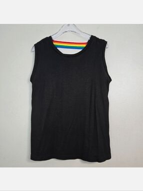 Flowers By Zoe Black Sleeveless Tank Top with Rainbow Detail, Size 6X ~ VGUC